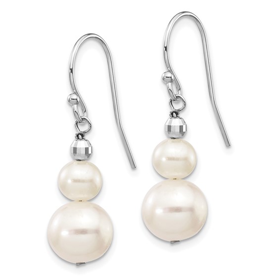 14k White Gold 6-9mm White Semi-round Freshwater Cultured Pearl Graduated Dangle Earrings