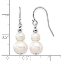 14K White Gold 6-9mm White Semi-round Freshwater Cultured Pearl Graduated Dangle Earrings view 4