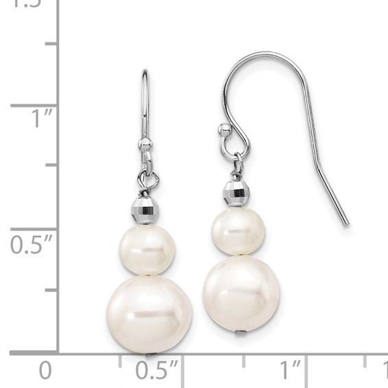 14k White Gold 6-9mm White Semi-round Freshwater Cultured Pearl Graduated Dangle Earrings