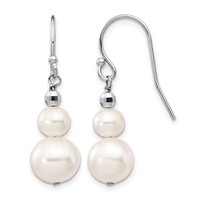 14K White Gold 6-9mm White Semi-round Freshwater Cultured Pearl Graduated Dangle Earrings view 1