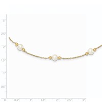 14K Yellow Gold 5-6mm White Near-Round Freshwater Cultured Pearl Beaded 5-Station Bracelet, 7.5" view 3