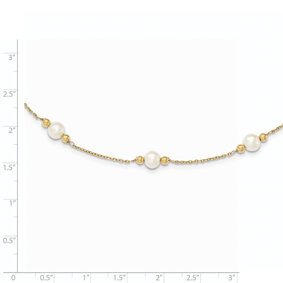 14k 5-6mm White Near-Round Freshwater Cultured Pearl Beaded 5-Station 7.5 inch Bracelet