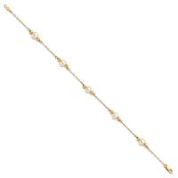 14K Yellow Gold 5-6mm White Near-Round Freshwater Cultured Pearl Beaded 5-Station Bracelet, 7.5" view 2