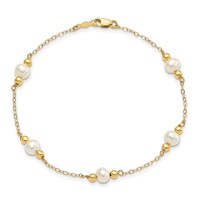 14K Yellow Gold 5-6mm White Near-Round Freshwater Cultured Pearl Beaded 5-Station Bracelet, 7.5" view 4