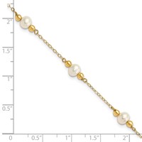 14K Yellow Gold 5-6mm White Near-Round Freshwater Cultured Pearl Beaded 5-Station Bracelet, 7.5" view 5