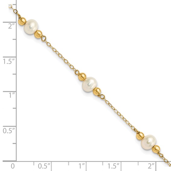 14k 5-6mm White Near-Round Freshwater Cultured Pearl Beaded 5-Station 7.5 inch Bracelet