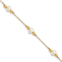 14K Yellow Gold 5-6mm White Near-Round Freshwater Cultured Pearl Beaded 5-Station Bracelet, 7.5" view 1
