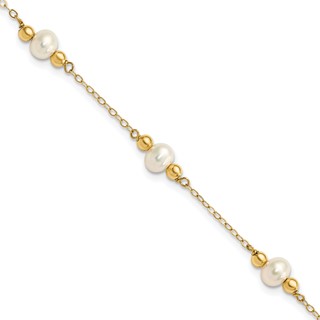 14k 5-6mm White Near-Round Freshwater Cultured Pearl Beaded 5-Station 7.5 inch Bracelet