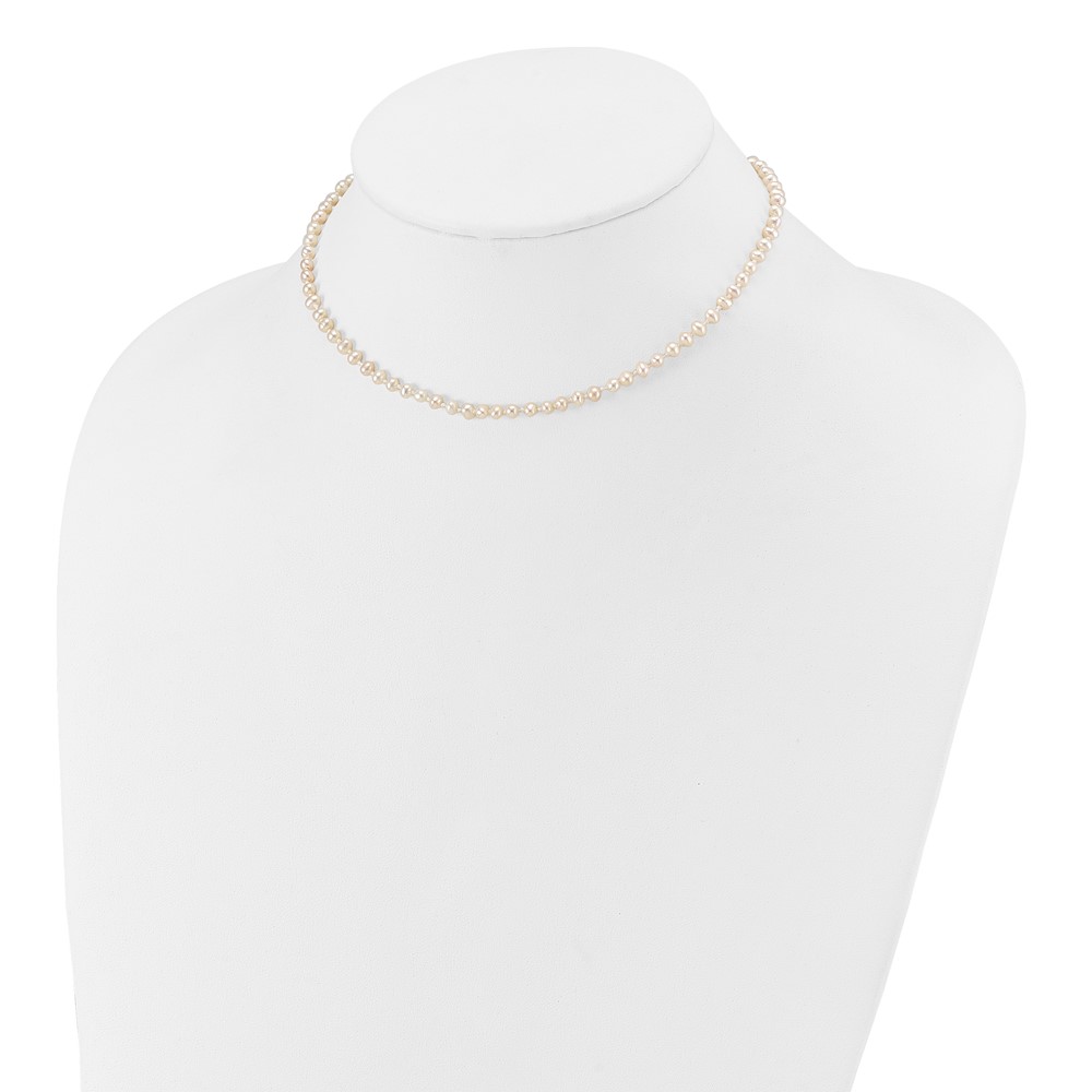 14k Children's 3-4mm White Semi-Round Freshwater Cultured Pearl 12 inch Necklace (XF450-12)