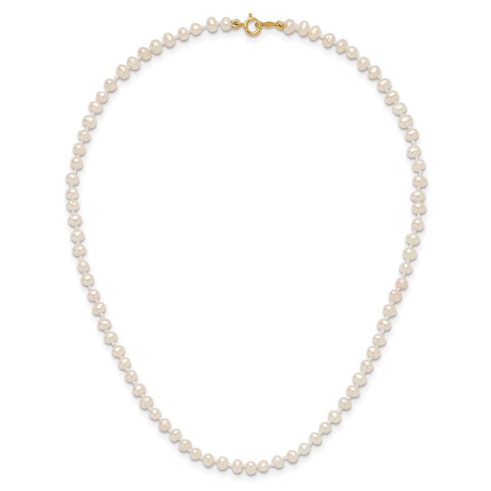 14k Children's 3-4mm White Semi-Round Freshwater Cultured Pearl 12 inch Necklace (XF450-12)