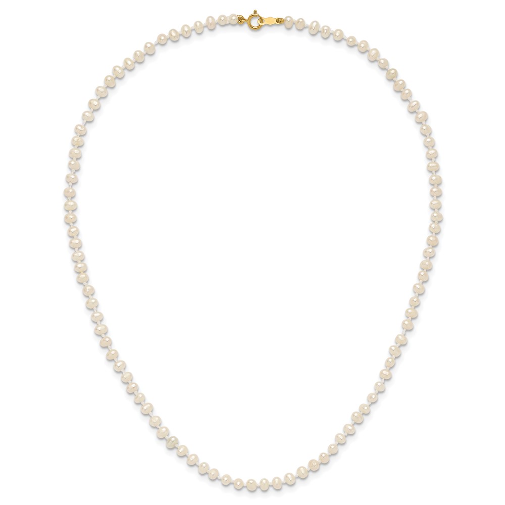 14k 3-4mm White Semi-Round Freshwater Cultured Pearl 14 inch Necklace (XF450-14)