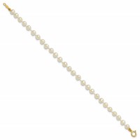 14K Yellow Gold 3-4mm White Semi-Round Freshwater Cultured Pearl Bracelet, 4" view 2