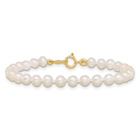 14K Yellow Gold 3-4mm White Semi-Round Freshwater Cultured Pearl Bracelet, 4" view 3