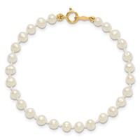 14K Yellow Gold 3-4mm White Semi-Round Freshwater Cultured Pearl Bracelet, 4" view 4