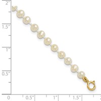 14K Yellow Gold 3-4mm White Semi-Round Freshwater Cultured Pearl Bracelet, 4" view 5