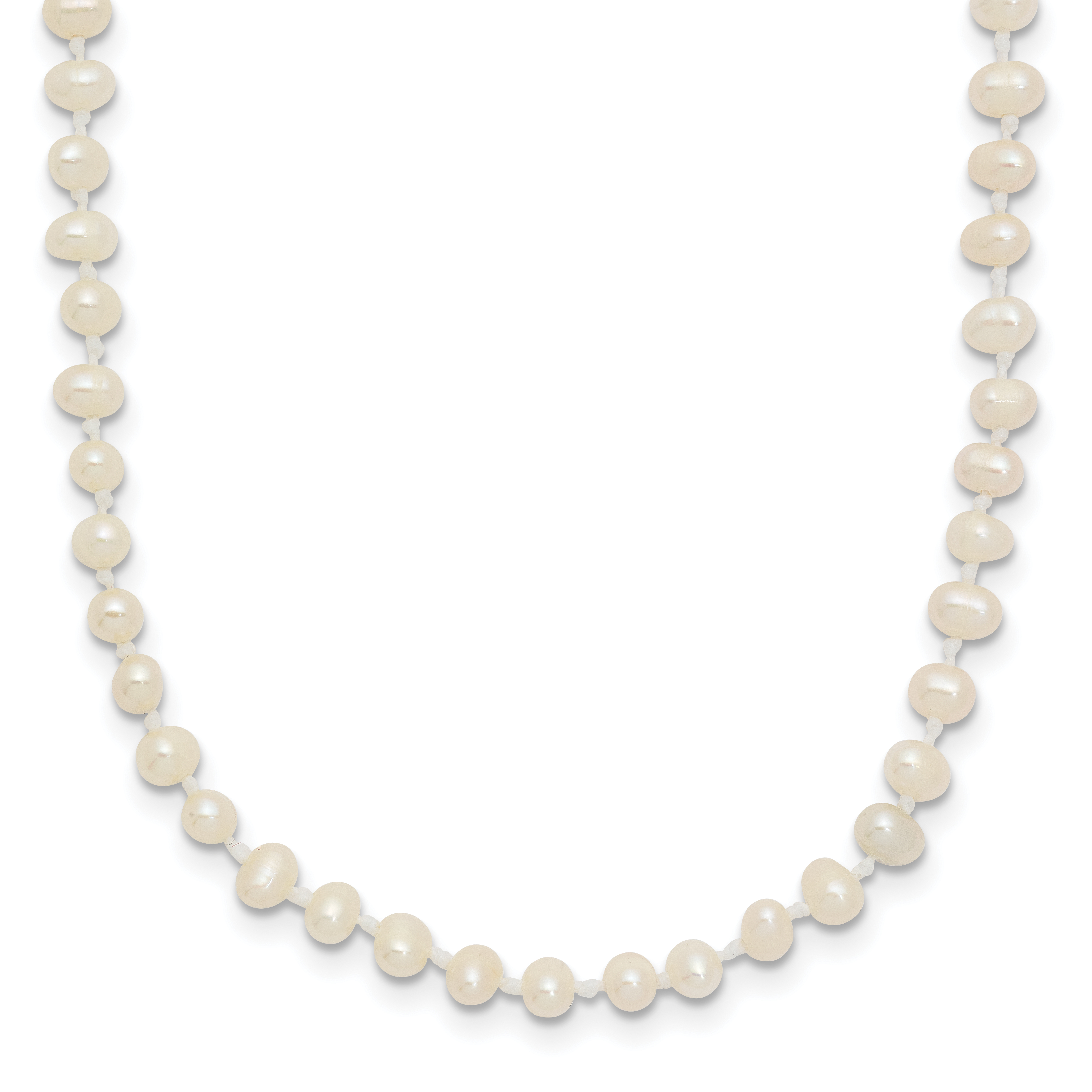 14k 3-4mm White Semi-Round Freshwater Cultured Pearl 14 inch Necklace (XF450-14)