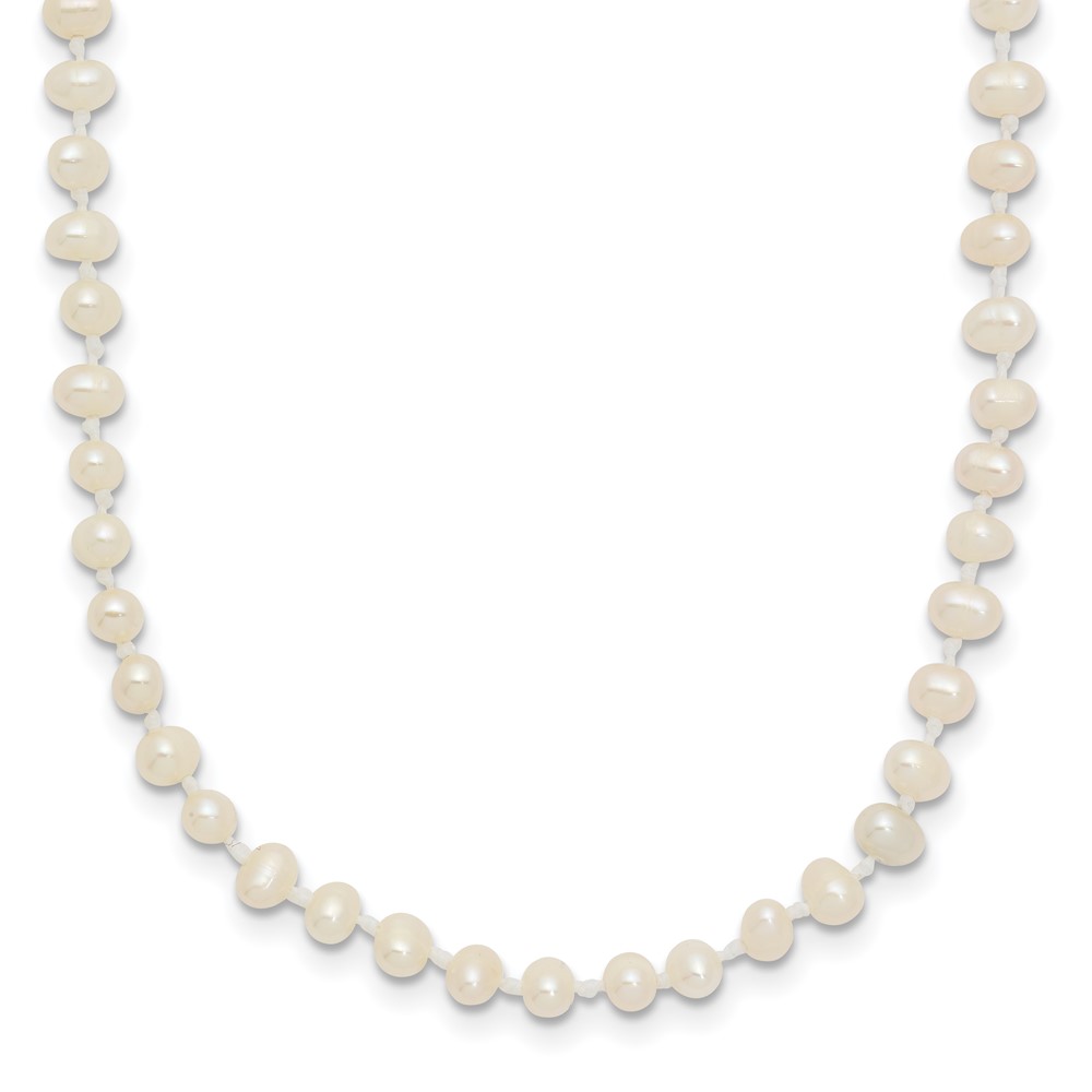 14k 3-4mm White Semi-Round Freshwater Cultured Pearl 16 inch Necklace (XF450-16)