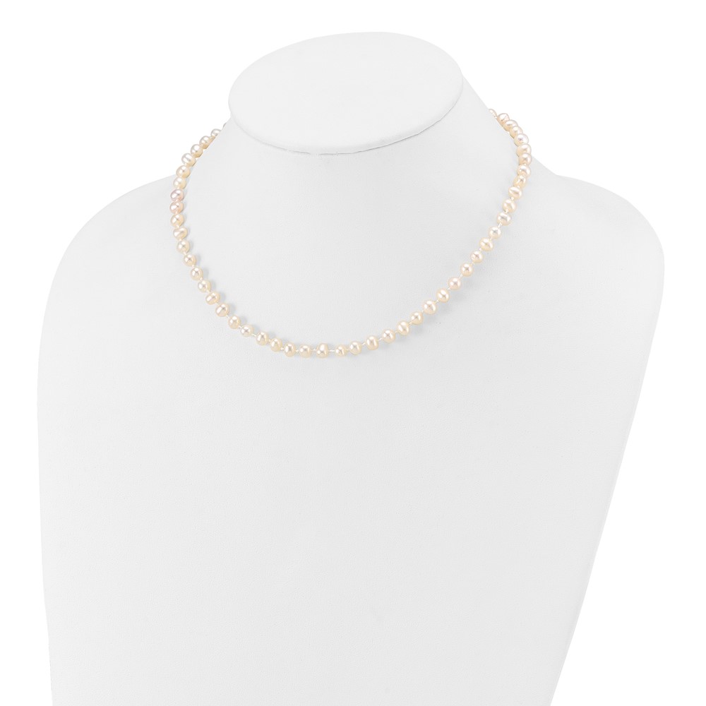 14k 4-5mm White Semi-Round Freshwater Cultured Pearl 14 inch Necklace (XF451-14)