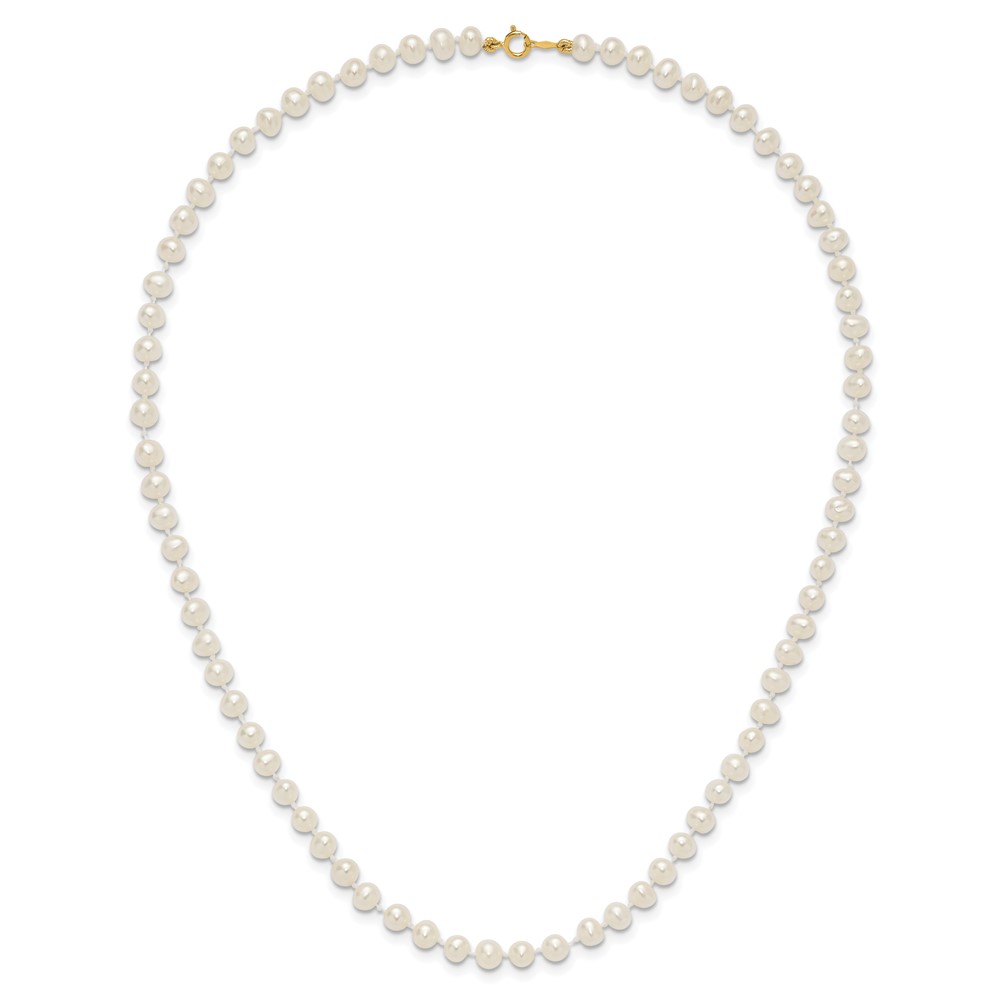 14k 4-5mm White Semi-Round Freshwater Cultured Pearl 16 inch Necklace (XF451-16)