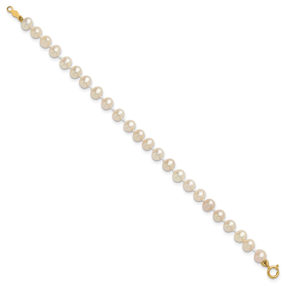14k 4-5mm White Semi-Round Freshwater Cultured Pearl 4 inch Bracelet (XF451-4)