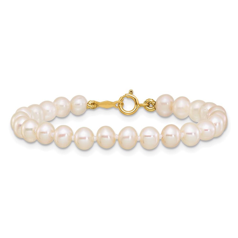 14k 4-5mm White Semi-Round Freshwater Cultured Pearl 4 inch Bracelet (XF451-4)