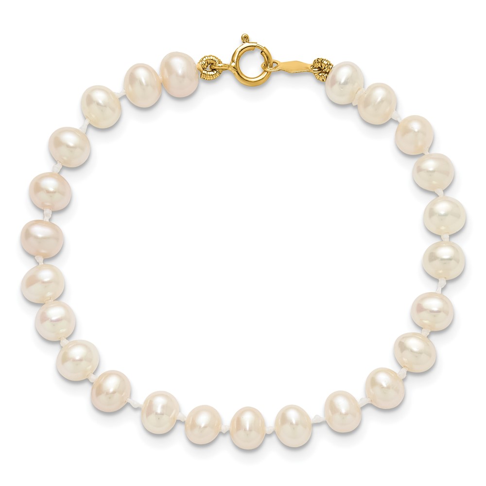 14k 4-5mm White Semi-Round Freshwater Cultured Pearl 4 inch Bracelet (XF451-4)
