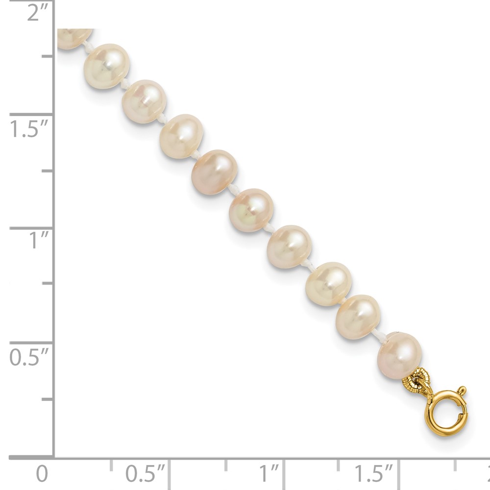 14k 4-5mm White Semi-Round Freshwater Cultured Pearl 4 inch Bracelet (XF451-4)