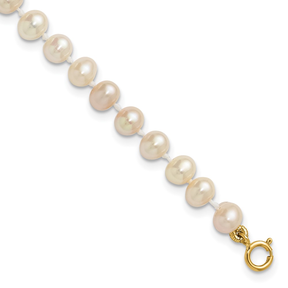 14k 4-5mm White Semi-Round Freshwater Cultured Pearl 4 inch Bracelet (XF451-4)