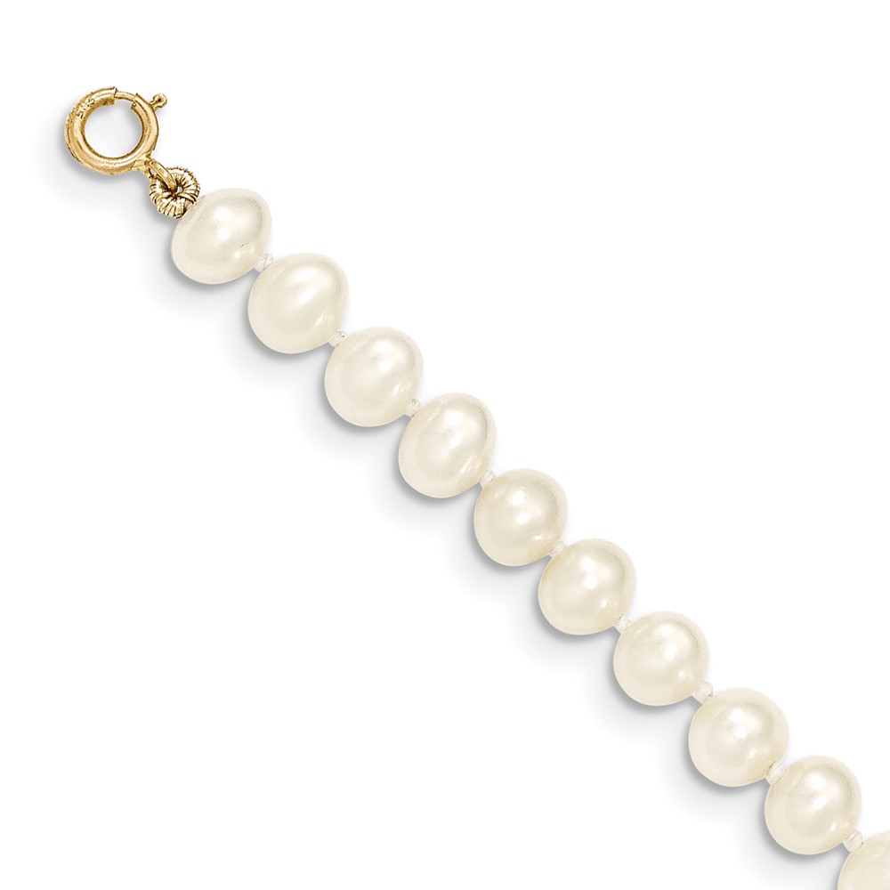14k 5-6mm White Semi-Round Freshwater Cultured Pearl 14 inch Necklace (XF452-14)
