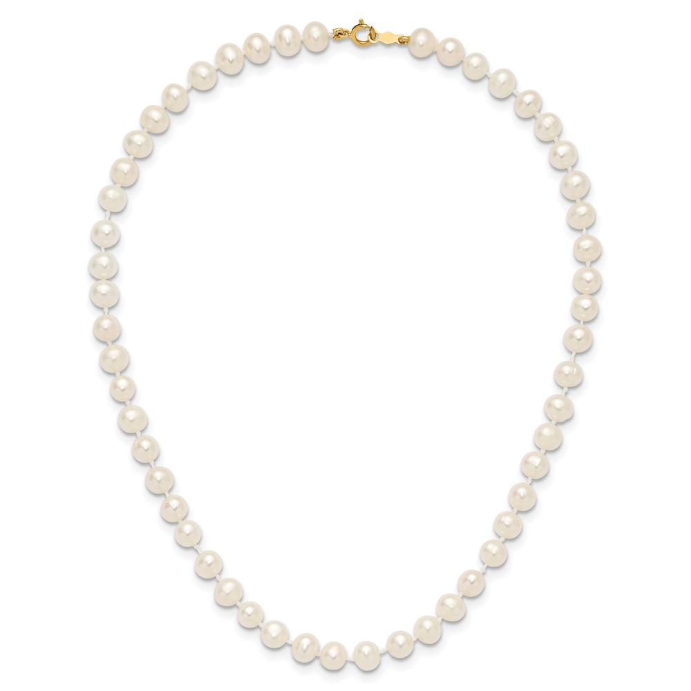14k 5-6mm White Semi-Round Freshwater Cultured Pearl 14 inch Necklace (XF452-14)