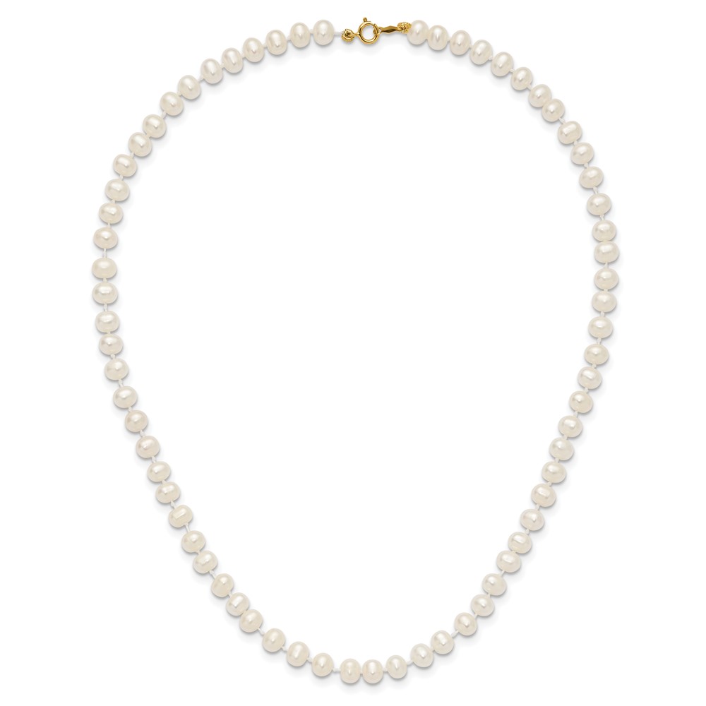 14k 5-6mm White Semi-Round Freshwater Cultured Pearl 14 inch Necklace (XF452-14)