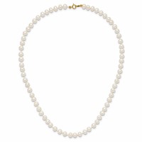 14K Yellow Gold 5-6mm White Semi-Round Freshwater Cultured Pearl Necklace, 14" view 5