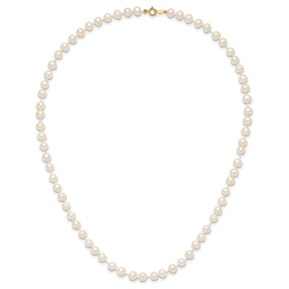 14k 5-6mm White Semi-Round Freshwater Cultured Pearl 16 inch Necklace (XF452-16)