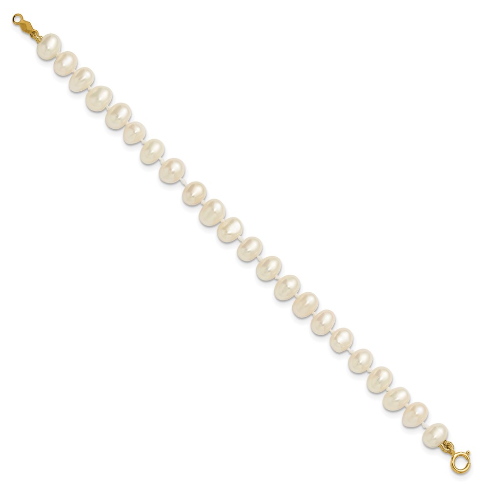 14k 5-6mm White Semi-Round Freshwater Cultured Pearl 5 inch Bracelet (XF452-5)