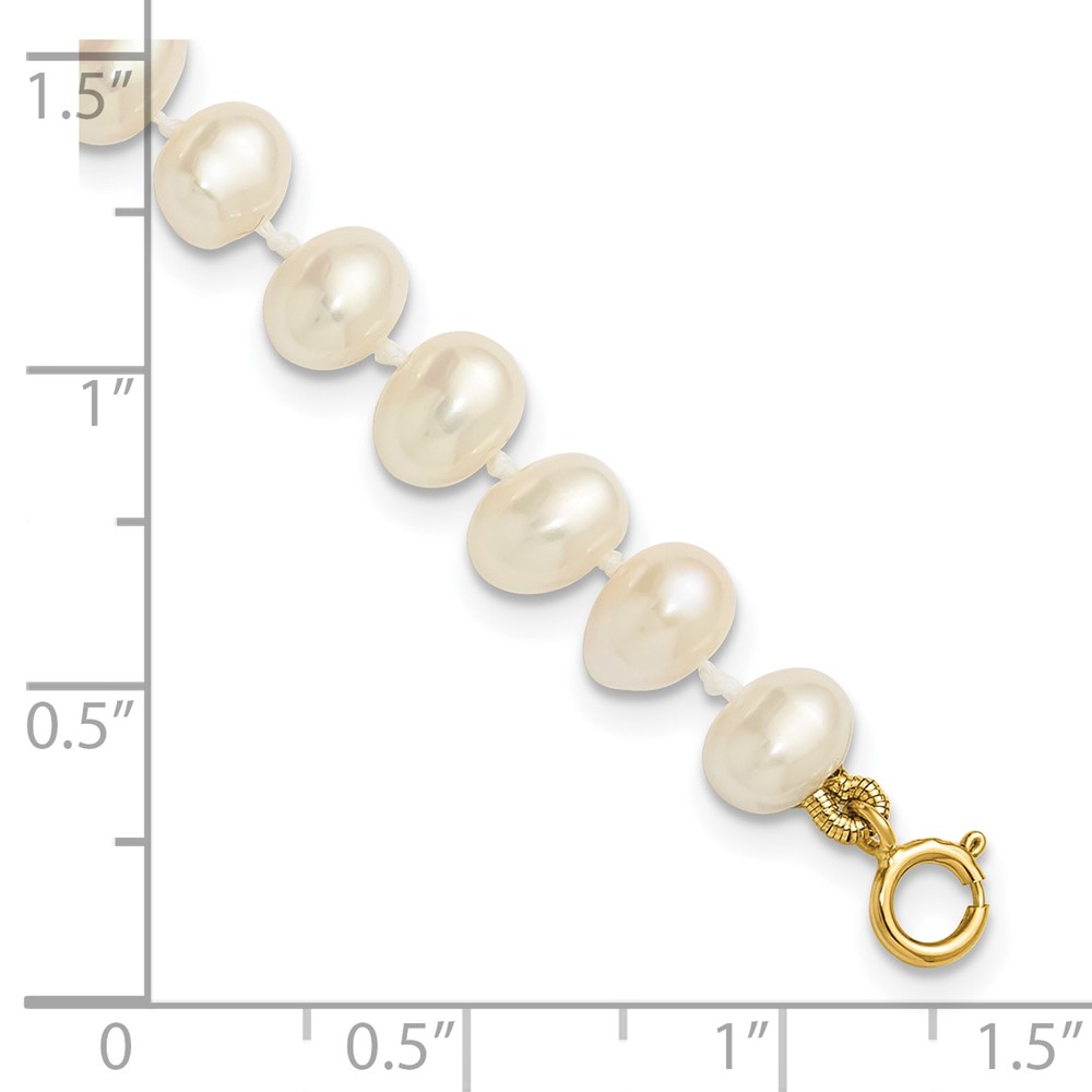 14k 5-6mm White Semi-Round Freshwater Cultured Pearl 5 inch Bracelet (XF452-5)