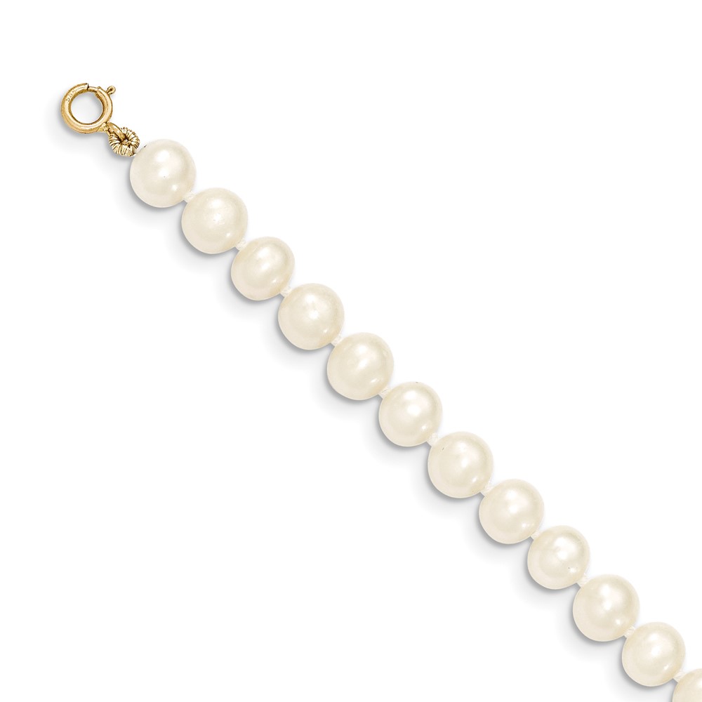 14k 6-7mm White Semi-Round Freshwater Cultured Pearl 14 inch Necklace (XF453-14)