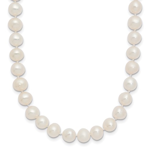 14K Yellow Gold 6-7mm White Semi-Round Freshwater Cultured Pearl Necklace, 12"