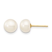 14K Yellow Gold 6-7mm White Round Freshwater Cultured Pearl with 1 Extender Bracelet 18 Inch with 2 Inch Extender Necklace Button Earrings Set, 7.25" view 2
