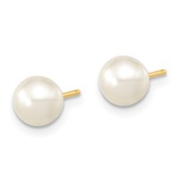 14K Yellow Gold 6-7mm White Round Freshwater Cultured Pearl with 1 Extender Bracelet 18 Inch with 2 Inch Extender Necklace Button Earrings Set, 7.25" view 3