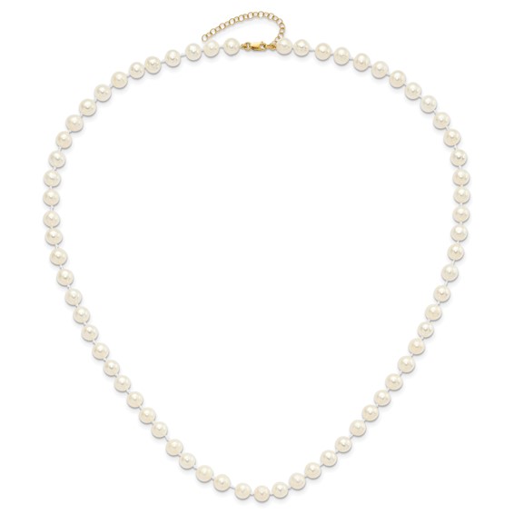 14k 6-7mm White Round Freshwater Cultured Pearl 7.25 inch with 1 Extender Bracelet/18 inch with 2 inch Extender Necklace/Button Earrings Set