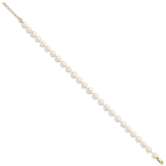 14k 6-7mm White Round Freshwater Cultured Pearl 7.25 inch with 1 Extender Bracelet/18 inch with 2 inch Extender Necklace/Button Earrings Set