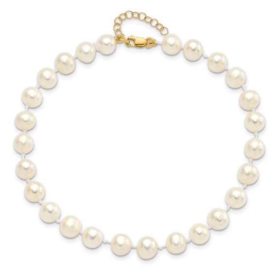 14k 6-7mm White Round Freshwater Cultured Pearl 7.25 inch with 1 Extender Bracelet/18 inch with 2 inch Extender Necklace/Button Earrings Set