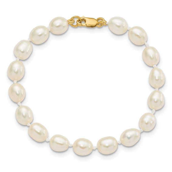 14k 5-6mm White Freshwater Cultured Pearl 14 inch Necklace / 5 inch Bracelet / Post Earrings 3-piece Set