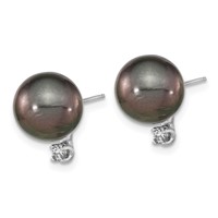 14K White Gold 9-10mm Black Round Tahitian Saltwater Cultured Pearl and.10 Carat Diamond Post Earring view 2
