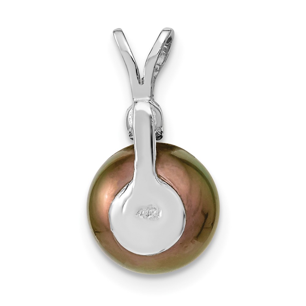 14k White Gold 9-10mm Black Round Tahitian Saltwater Cultured Pearl and .05 Carat Diamond Pendant (XF459E)