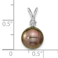 14K White Gold 9-10mm Black Round Tahitian Saltwater Cultured Pearl and.05 Carat Diamond Pendant view 2