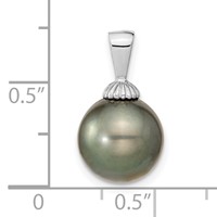 14K White Gold 10-11mm Black Round Tahitian Saltwater Cultured Pearl Pendant view 2
