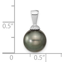 14K White Gold 9-10mm Black Round Tahitian Saltwater Cultured Pearl Pendant view 2