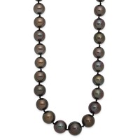 14K White Gold 9-12mm Black Semi-Round Tahitian Saltwater Cultured Pearl Graduated Necklace, 19" view 2