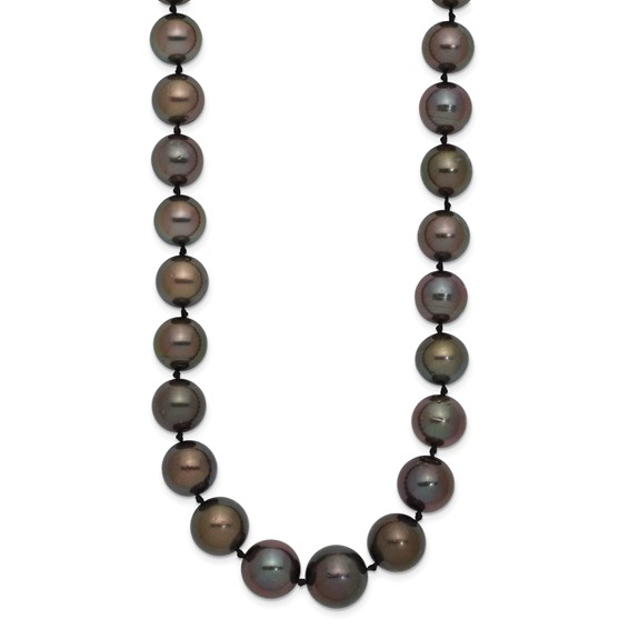 14k White Gold 9-12mm Black Semi-Round Tahitian Saltwater Cultured Pearl Graduated 19 inch Necklace